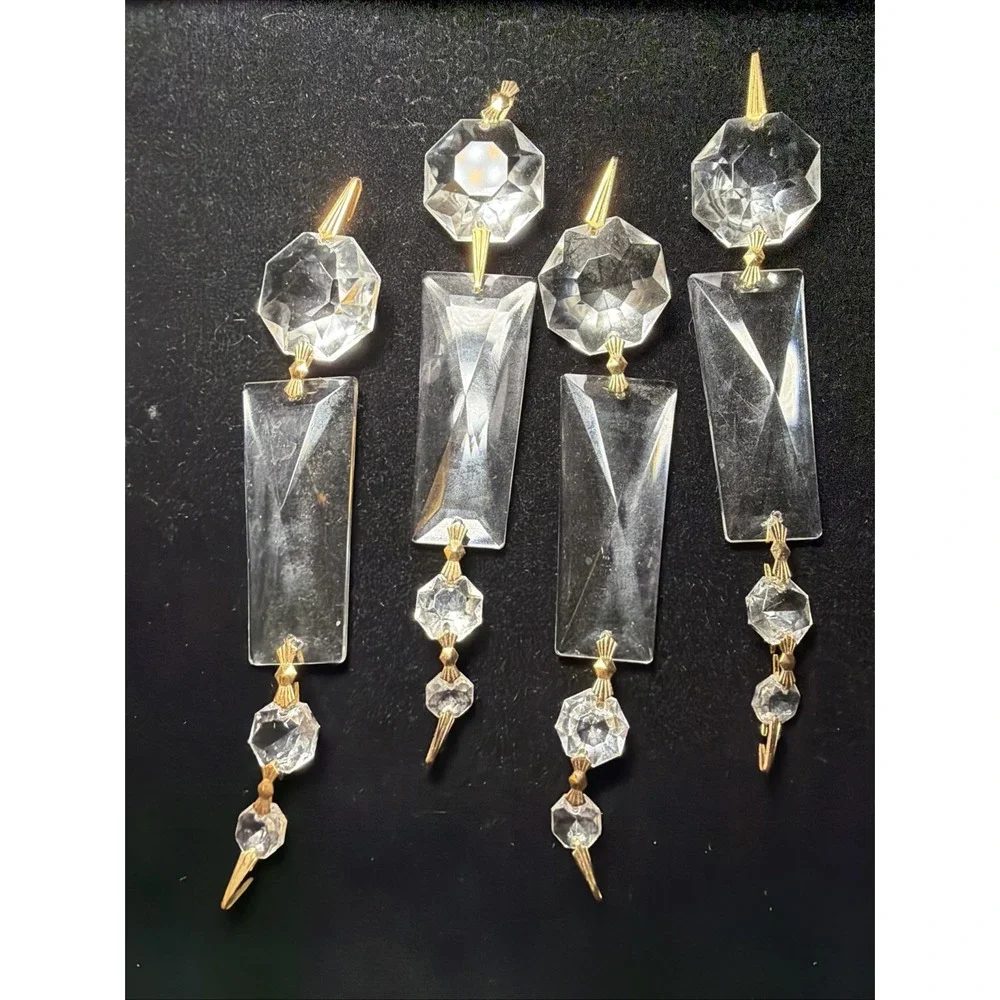 Set of 9 Vintage  Cut Crystal Chandelier Chain of Connected Prisms 6.25 inch